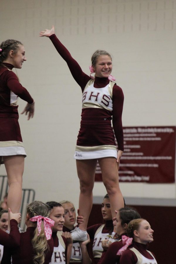 GO SLATERS!
Senior captain Martina Sell smiles and waves to the crowd as the community filled in the Bill Pensyl Gymnasium!