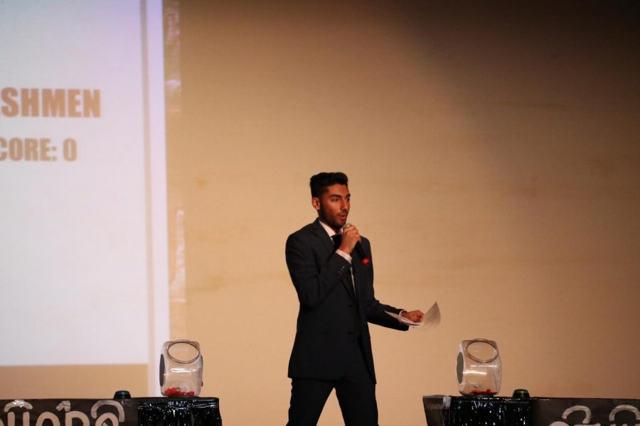 LISTEN UP! Host Akash Sareen speaks to the audience about the rules of the game.