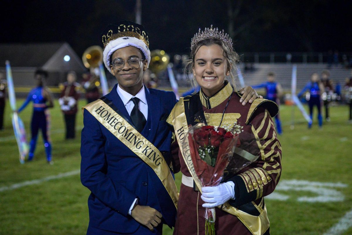 A NIGHT TO REMEMBER! Homecoming King Jaliel Ward and Queen Rachel Finkbiener celebrate their crowning during halftime. Known for their passion and school spirit, the Bangor class of ’24- ’25 royalty made this homecoming an unforgettable celebration! 